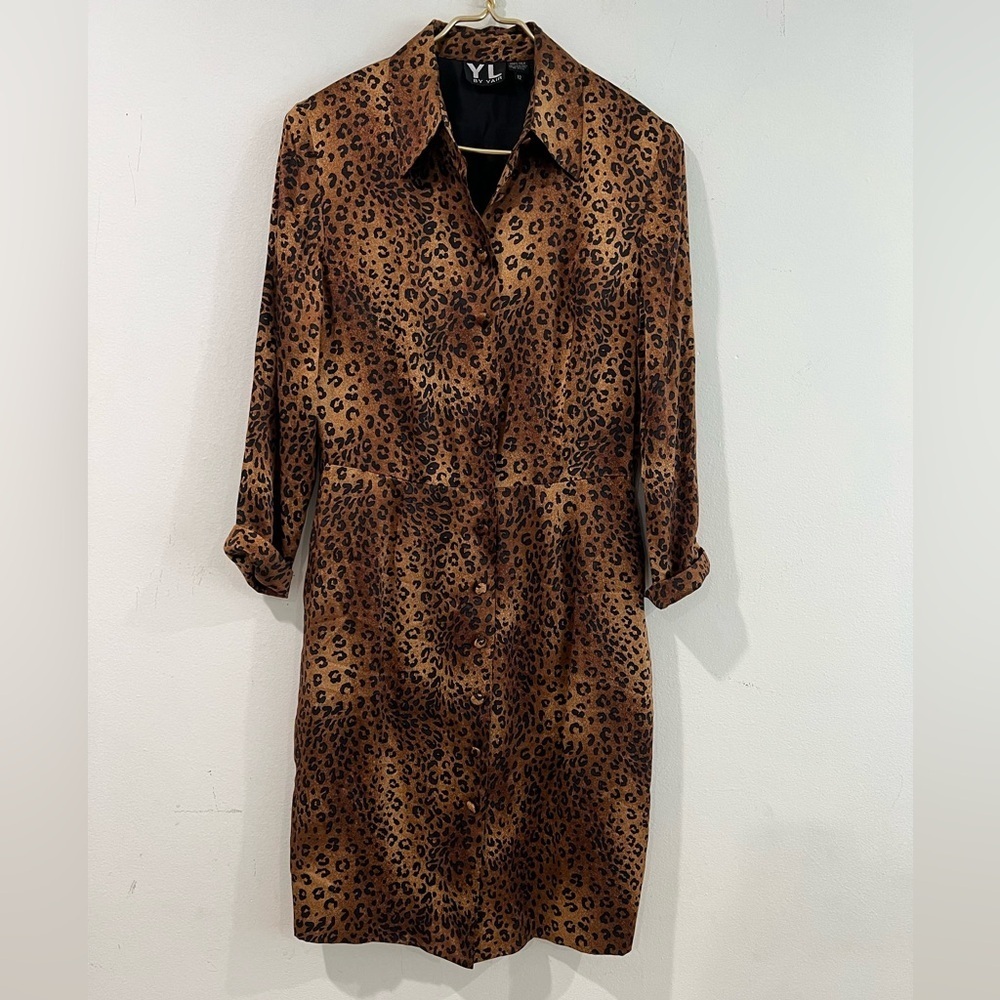 Y L BY YAIR VTG long sleeve dress 100% SILK line of leopard print Sz 12 - Picture 1 of 6